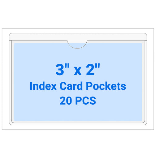Kvatr-X 20 PCS Clear Self Adhesive Plastic Label Pockets, Top Loading Business & Library Index Card Holders, Peel and Stick Sleeves for Storage Bins, Totes, Binders and Drawers (3 x 2 Inch)