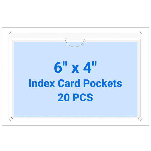 Kvatr-X 20 PCS Clear Self Adhesive Plastic Label Pockets, Top Loading Business & Library Index Card Holders, Peel and Stick Sleeves for Storage Bins, Totes, Binders and Drawers (6 x 4 Inch)